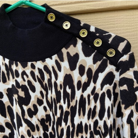 Calvin Klein Sweater Mock Neck Animal Print Button Neck Pullover - Picture 4 of 12